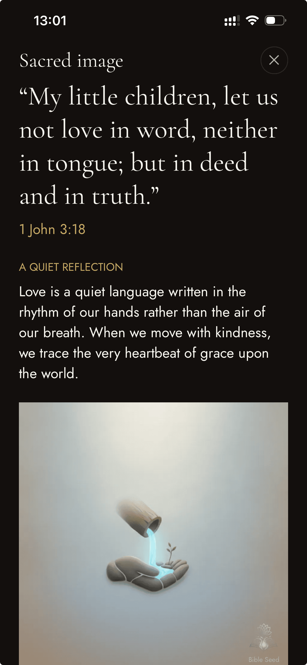 The sacred image made from the day's deed and verse
